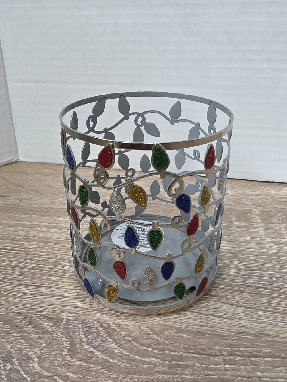 NEW Bath & Body Works Holiday Christmas Lights 3 Wick Candle Holder Silver